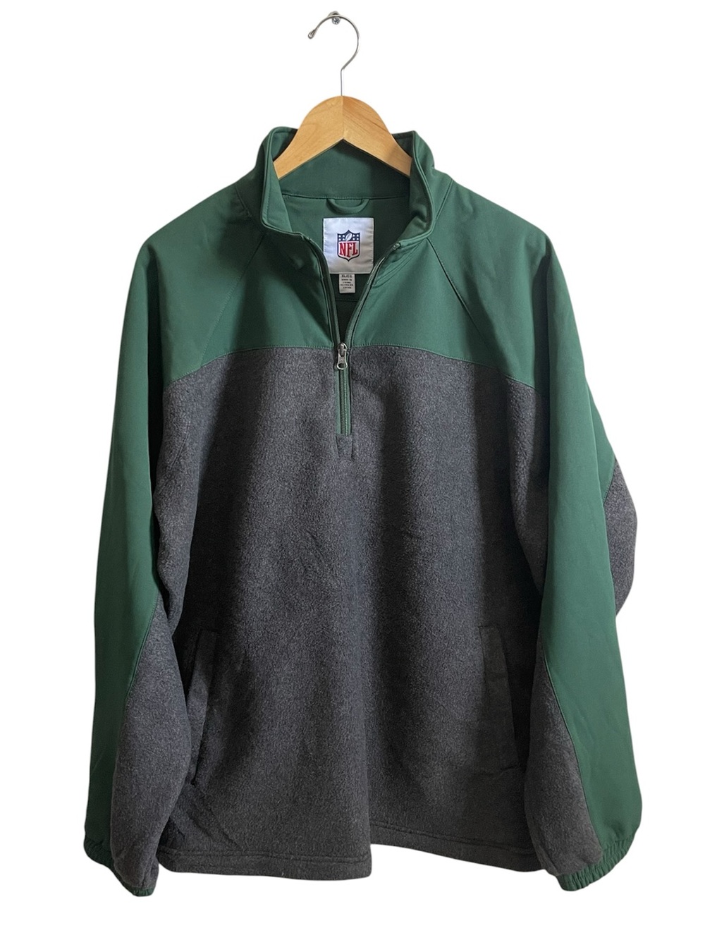G-III NFL Mens XL Quarter-Zip Fleece Pullover Green Gray Sweatshirt Jets Packers